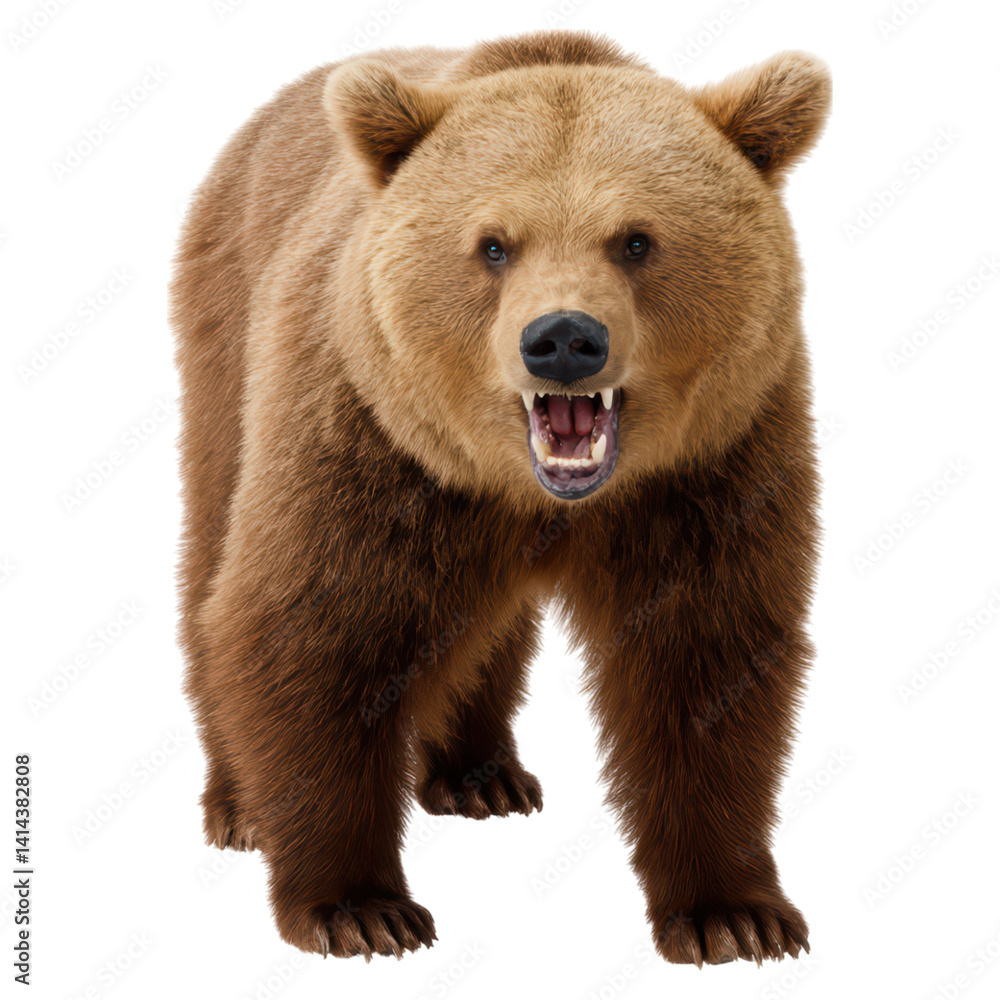 Fototapeta premium Fierce Grizzly Bear Showing Teeth in Natural Habitat Environment, isolated on transparent background.