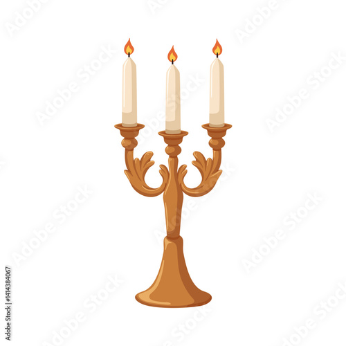 Vintage brass candleholder with candles. Old candelabrum design, ornate branc...