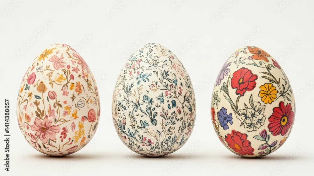 Fototapeta premium Decorative Hand-Painted Eggs with Floral Patterns and Designs