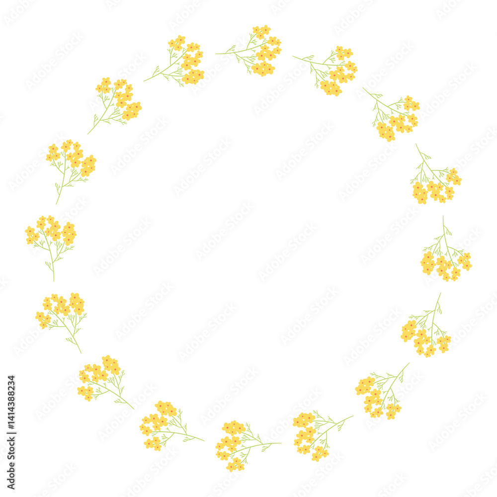 Floral wreath vector illustration. A delicate yellow flower frame perfect for invitations, greeting cards, posters, and various creative projects. Floral wreath vector illustration. A delicate yellow flower frame perfect for invitations, greeting cards, posters, and various creative projects.
