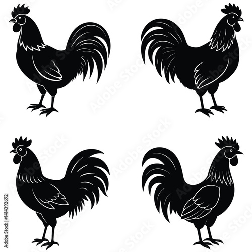 Hen Vector Silhouetted Bundle Set Collection