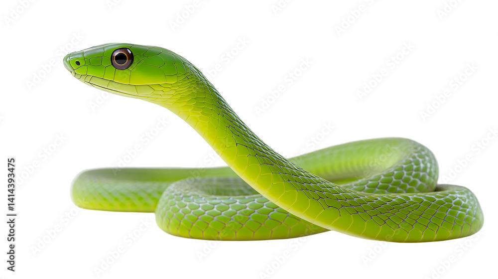 Curved green mamba showcasing its sleek body in a natural habitat during daylight Curved green mamba showcasing its sleek body in a natural habitat during daylight