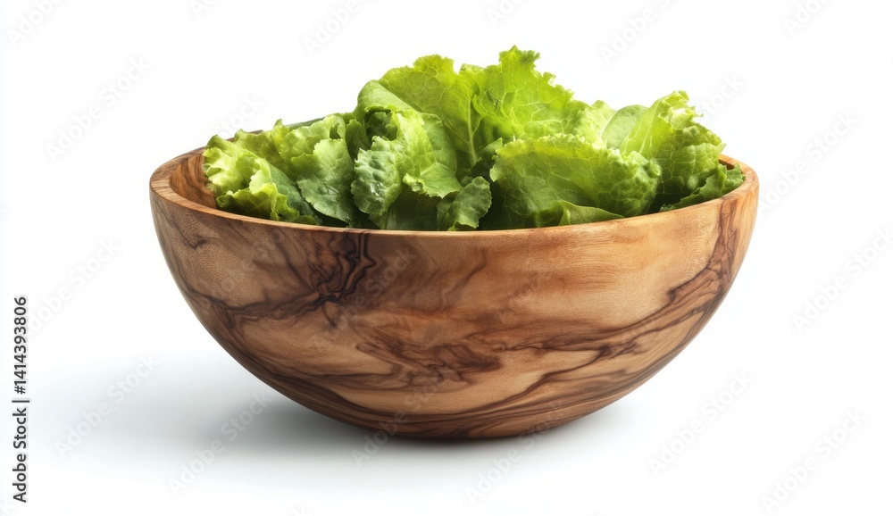 Fresh Green Lettuce in a Wooden Bowl against White Background Fresh Green Lettuce in a Wooden Bowl against White Background