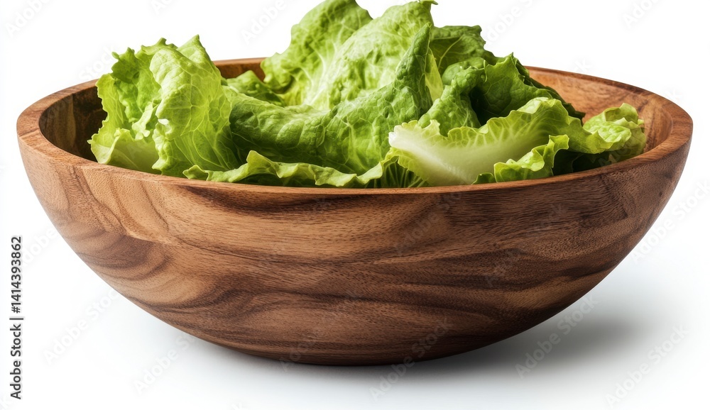 Fresh Green Lettuce in Wooden Bowl for Healthy Eating and Cooking Fresh Green Lettuce in Wooden Bowl for Healthy Eating and Cooking