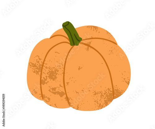 Pumpkin, autumn vegetable. Ripe round crop, fall seasonal harvest for Halloween. Orange food, October eating, natural healthy squash icon. Flat vector illustration isolated on white background
