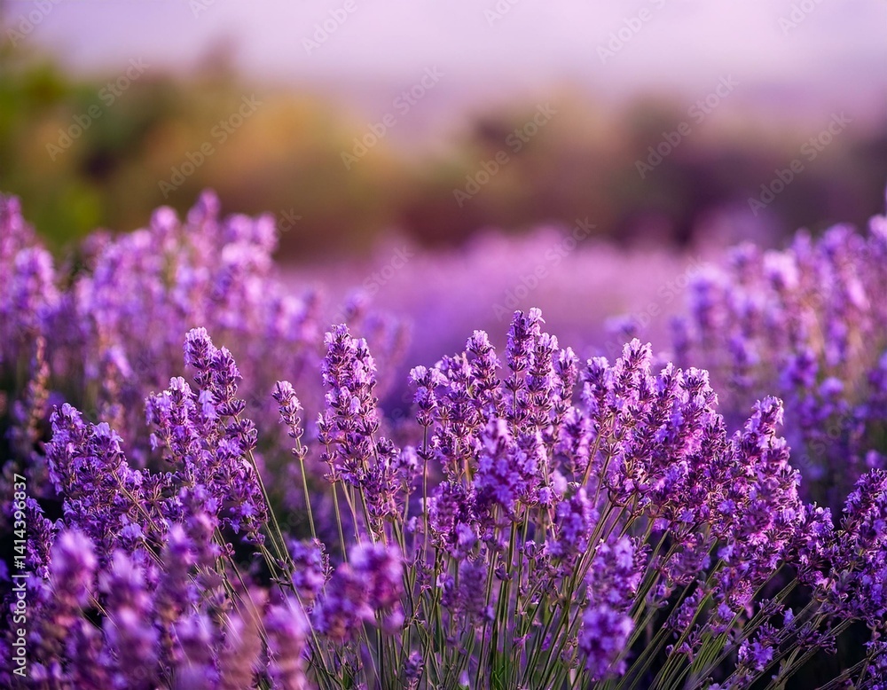 Obraz premium Blooming Lavender flowers field panoramic view for summer background, banner. Soft selective