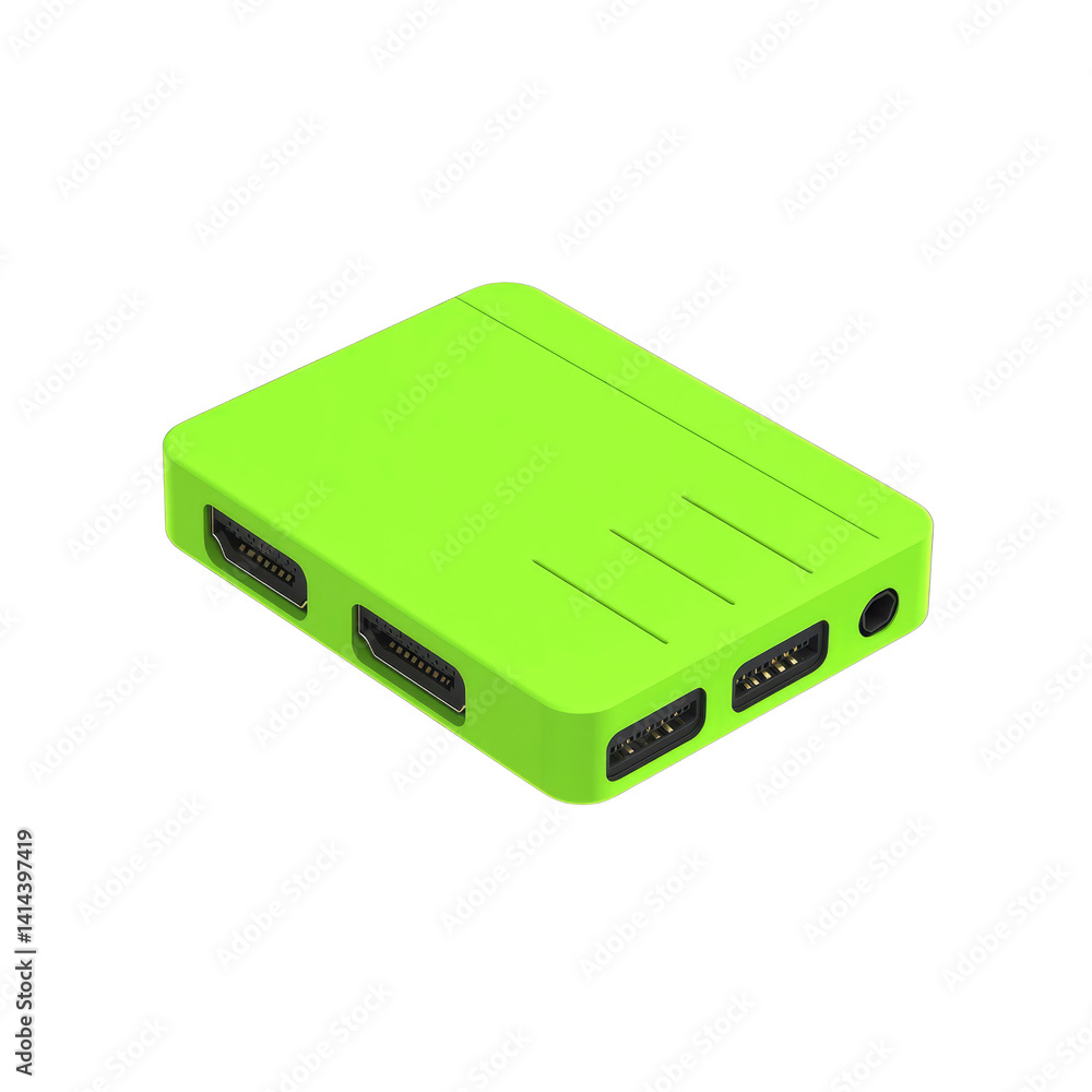 Lime Green Electronic Device with Multiple Ports - 3D Render Lime Green Electronic Device with Multiple Ports - 3D Render