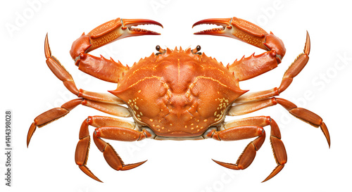 Red crab with open claws and spread legs on transparent background