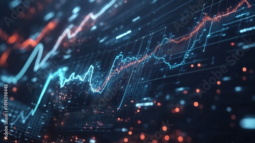 Futuristic digital financial data visualization showing metrics and graphs on a dark background : Generative AI.