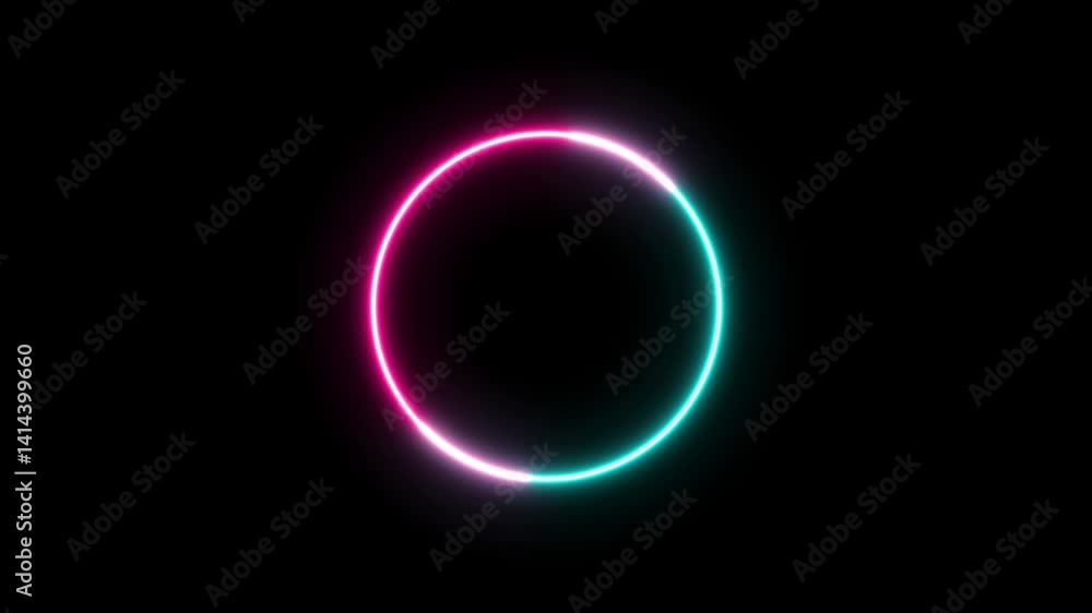 Abstract background blue red spectrum fluorescent light with neon circle LED animation 3D rendering Abstract background blue red spectrum fluorescent light with neon circle LED animation 3D rendering
