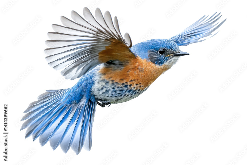 Obraz premium bluebird in flight - vibrant bird isolated on white background