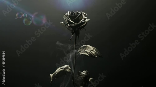 the beauty of a black rose hit by the sparkling light of the sun. seamless looping time-lapse virtual 4k video Animation Background.	