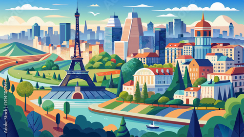 Panorama of city of Paris with cityscape and Paris city view