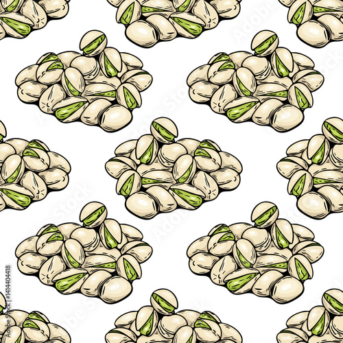 Pistachio seamless pattern with hand drawn colorful vector nuts
