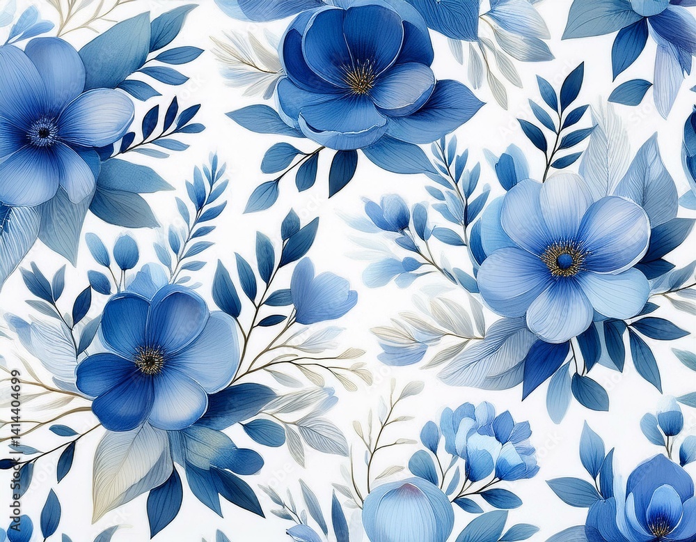 Obraz premium Blue floral wreath with watercolor for wedding, birthday, card, background, invitation,
