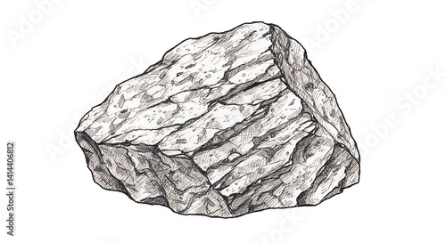 Detailed grayscale illustration of a rock