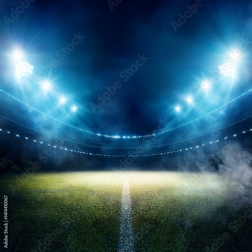 Bright stadium arena lights and smoke