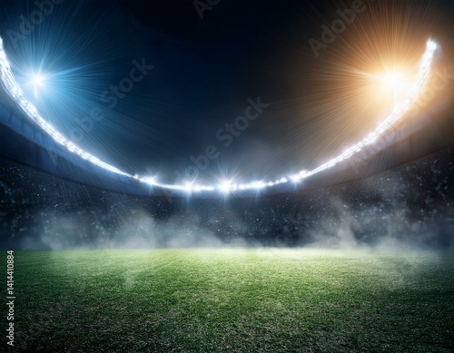 Bright stadium arena lights and smoke