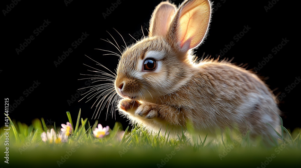Obraz premium Adorable baby bunny foraging in grass