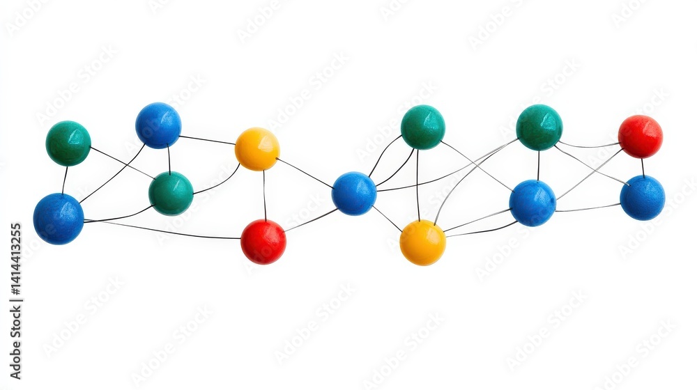 Colorful Molecule Model with Nodes and Connections on White Background Colorful Molecule Model with Nodes and Connections on White Background