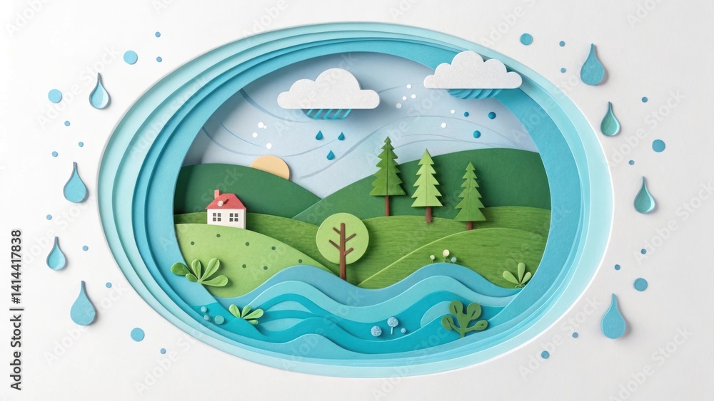 Fototapeta premium 3D paper craft miniature landscape