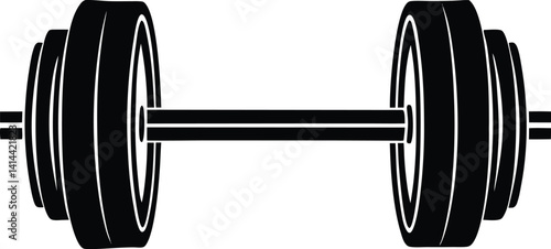 Barbell Icon Silhouette Black Vector | Fitness Strength Training Logo for Print and Digital Use