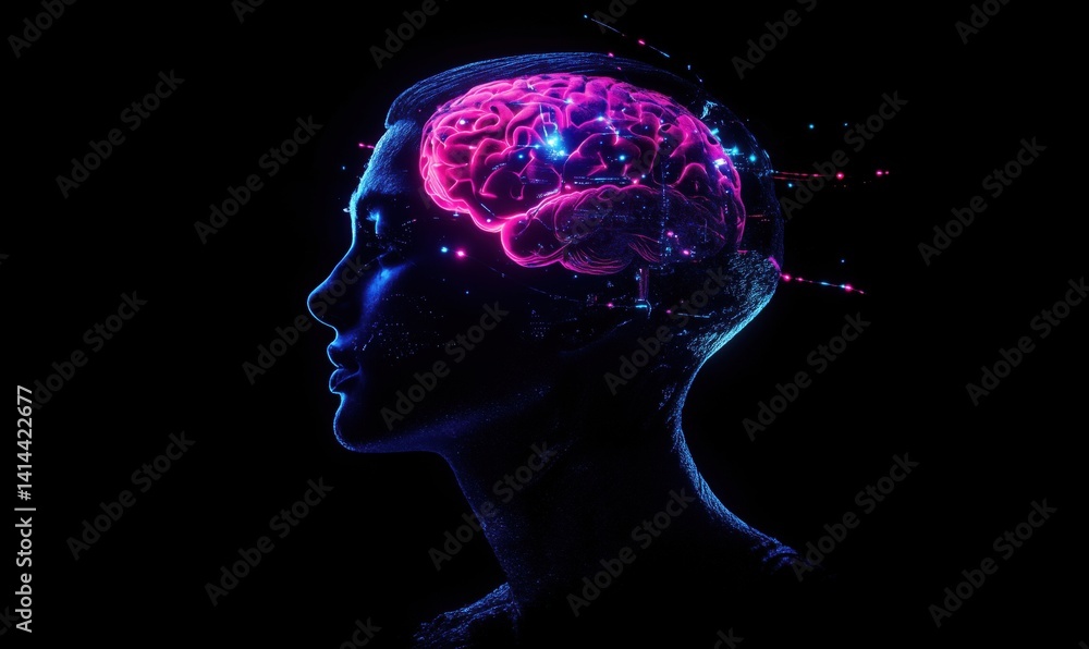 Obraz premium Neon Brain Visualization Representing Human Intelligence and Creativity