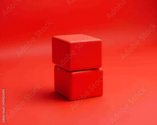 Obraz na płótnie High-resolution minimalist abstract composition featuring two smooth, matte red cubes stacked vertically on a seamless red background. w salonie