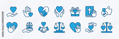 Set of honesty icon vector. Containing ethics, integrity, oath, friendship, handshake, trust, love, care, core value, sincerity, justice, principle, promise, transparency, relationship. Illustration