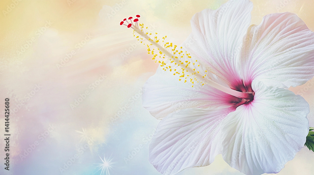 Elegant white hibiscus flower with vibrant details in nature Generative AI