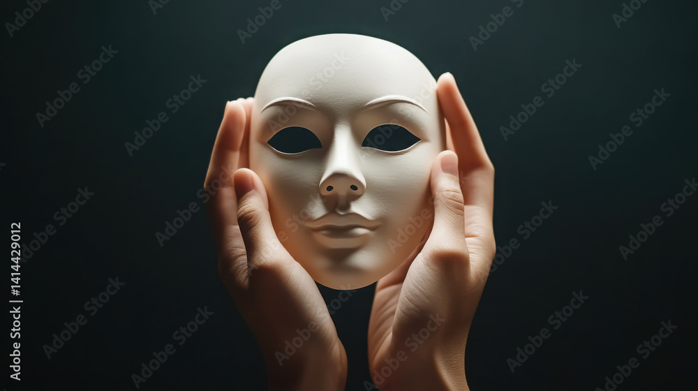 Dramatic expression concept with hands holding theatre mask for art and performance Dramatic expression concept with hands holding theatre mask for art and performance