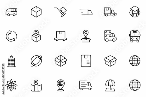 Minimalist Delivery & Logistics Line Art Icons – Modern Shipping Symbol Set

