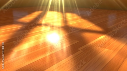 Polished oak floor illuminated by warm sunlight indoor space interior photography serenity close-up view