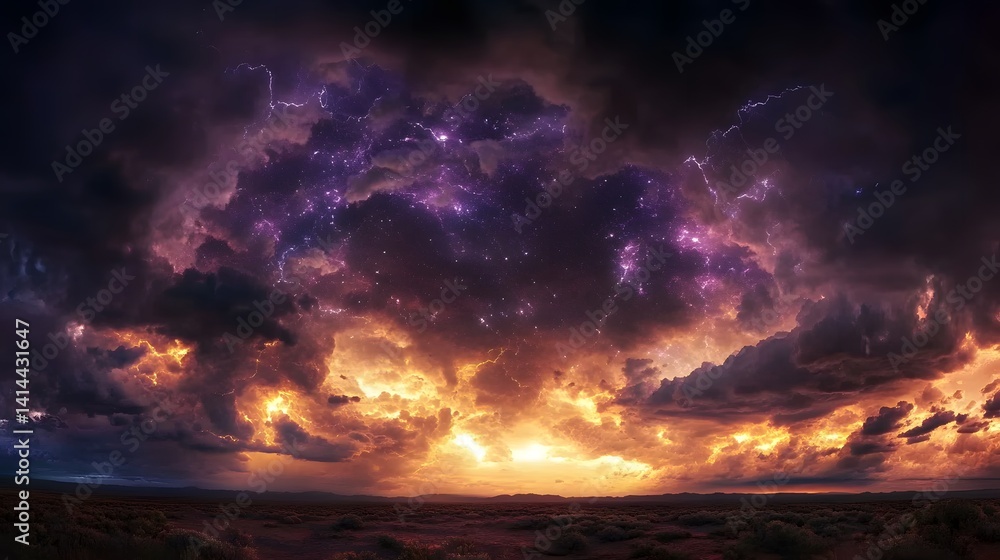 Naklejka premium Powerful lightning bolts cut through the dark sky during a fierce storm, showcasing nature's raw energy and intensity.