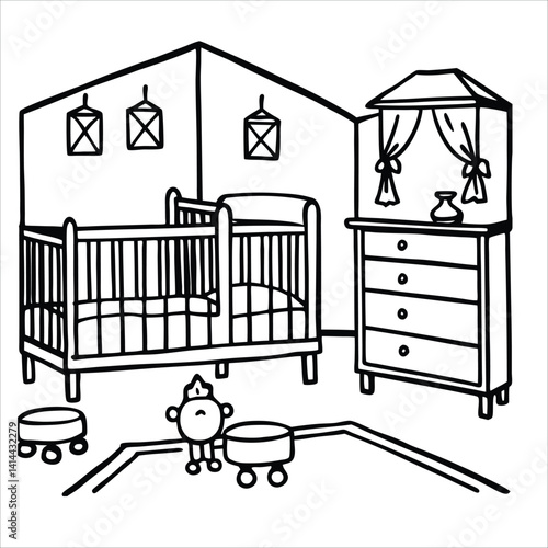 A cozy baby room , vector illustration ofa  children 's room with toys