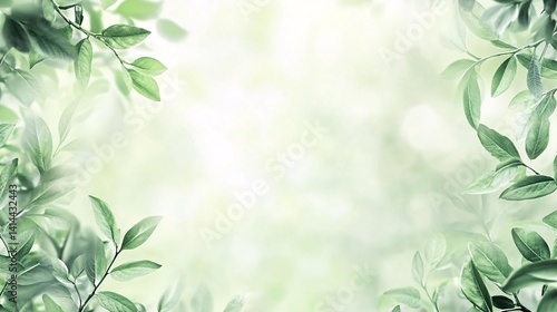 Bright and minimal design of soft green leaves framing a gently blurred white background, ideal for eco and wellness branding