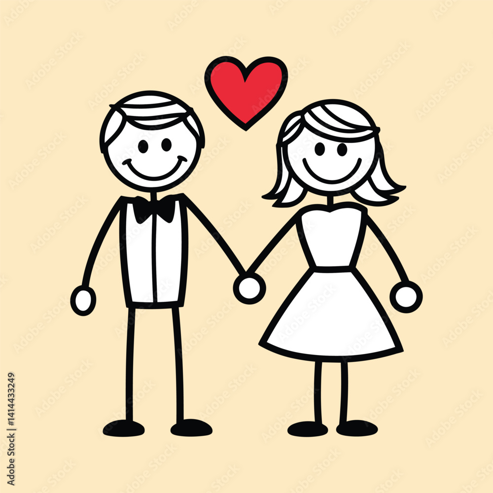 Stick Figure Wedding Couple with Heart Illustration Stick Figure Wedding Couple with Heart Illustration