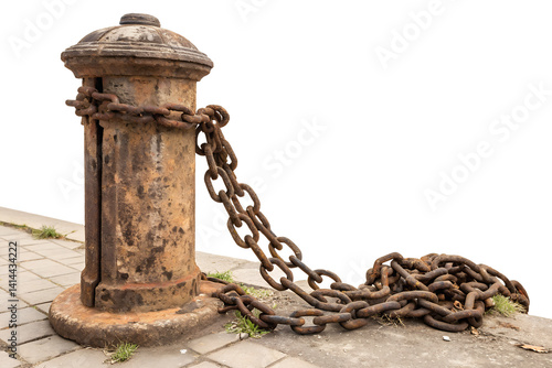 Rusty Bollard and Chain Close-up