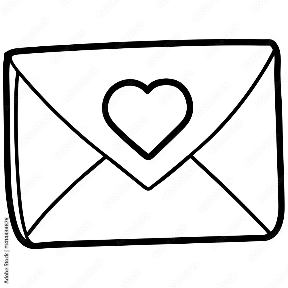 Classic Line Art Envelope with Romantic Seal Classic Line Art Envelope with Romantic Seal