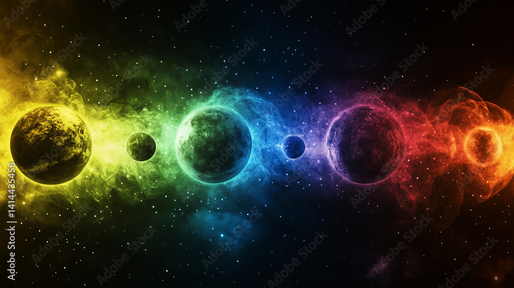 Stunning representation of planets in vibrant cosmic colors Generative AI