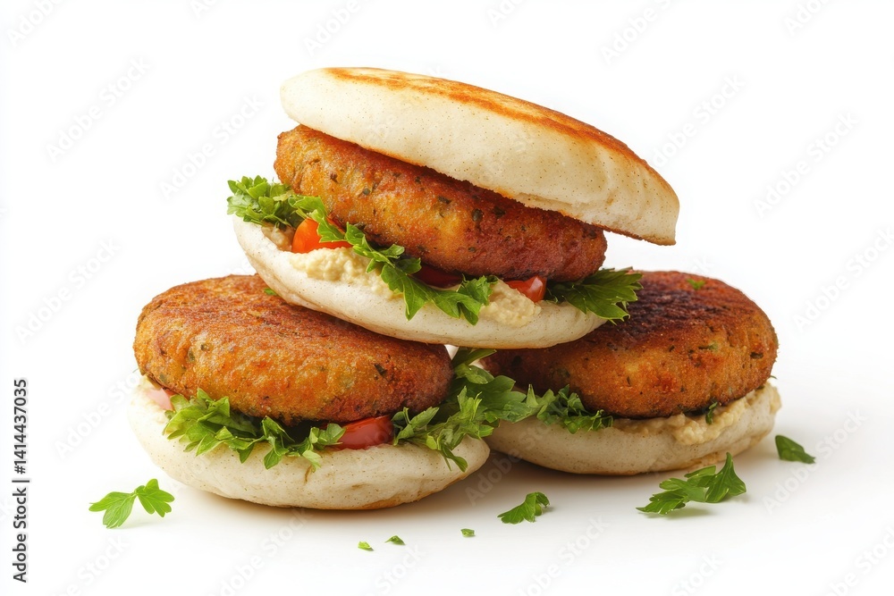 A mini falafel set with creamy hummus and soft pita bread, isolated. A mini falafel set with creamy hummus and soft pita bread, isolated.