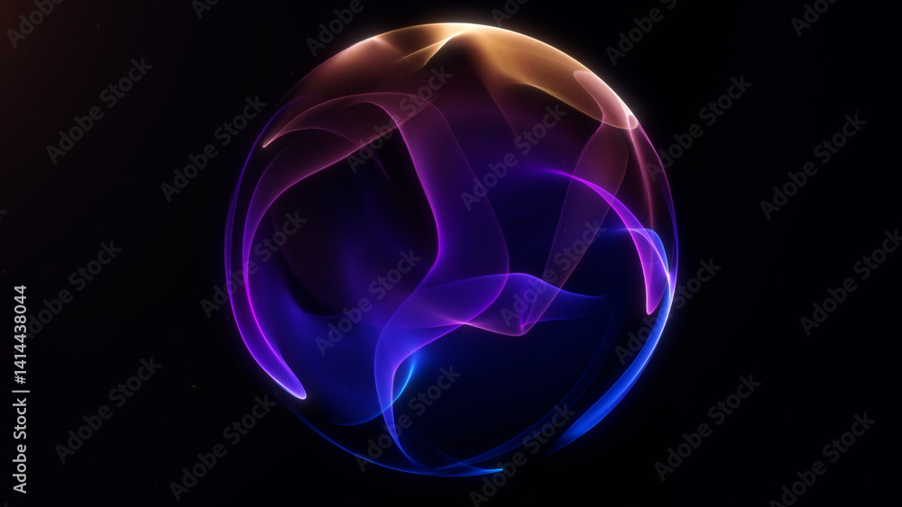 Abstract glowing sphere with neon light waves on black background. Futuristic energy flow, vibrant colors, tech and science style. Perfect for digital art or modern technology. Abstract glowing sphere with neon light waves on black background. Futuristic energy flow, vibrant colors, tech and science style. Perfect for digital art or modern technology.