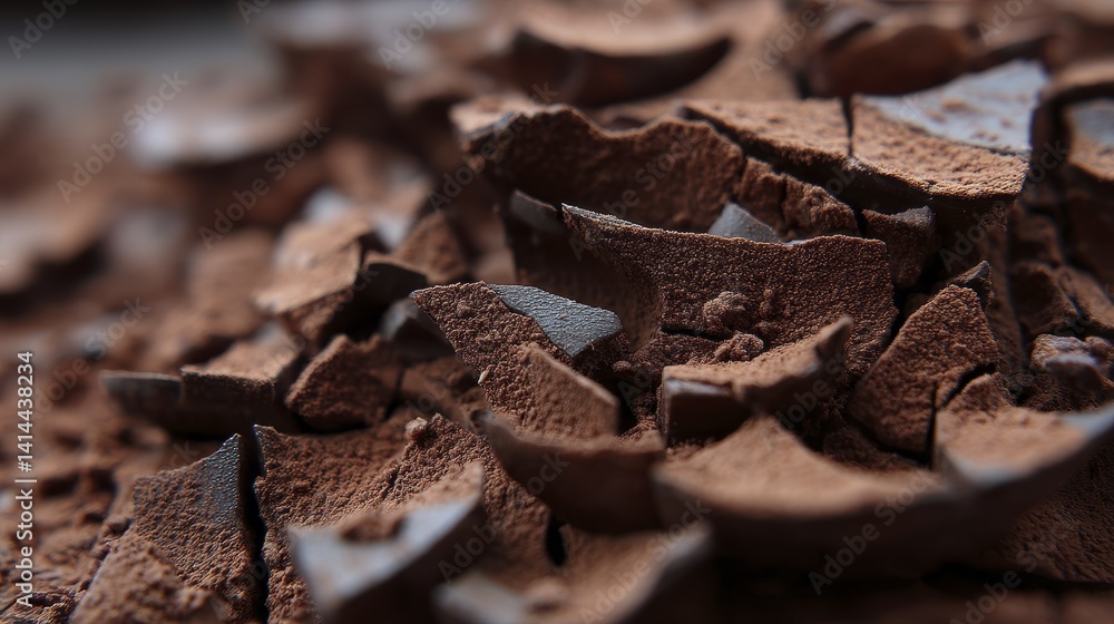 Close-up of cracked chocolate surface resembling dry desert earth, highlighting the rich color - rich fragmented beige texture Close-up of cracked chocolate surface resembling dry desert earth, highlighting the rich color - rich fragmented beige texture