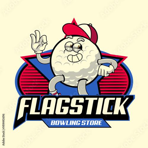 Golf Ball Sports mascot cartoon character in Vintage Style