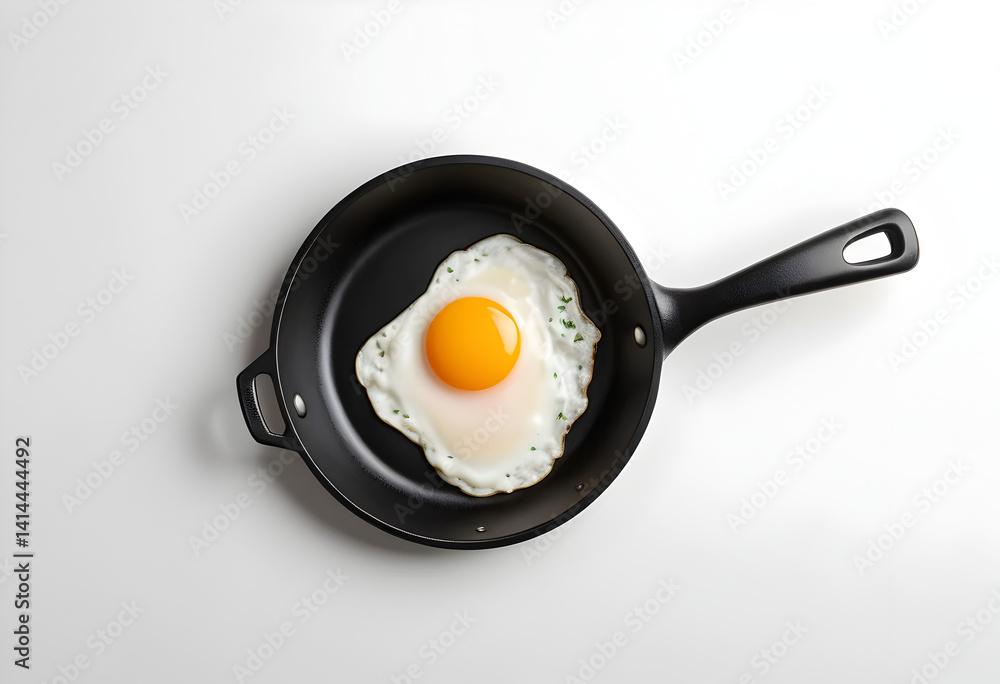 A bold black silhouette of a fried egg in a frying pan with a visible handle. A bold black silhouette of a fried egg in a frying pan with a visible handle.