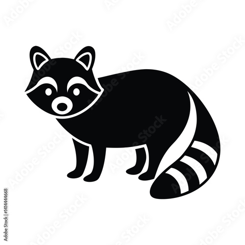 Black And White Raccoon Illustration Cute Animal Icon Design Striped Tail Vector