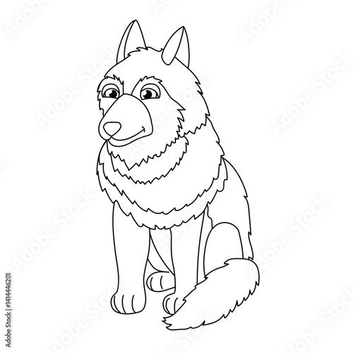 vector wolf animal. Cartoon black and white clip art isolated on transparent background. Hand drown design element. Coloring book page