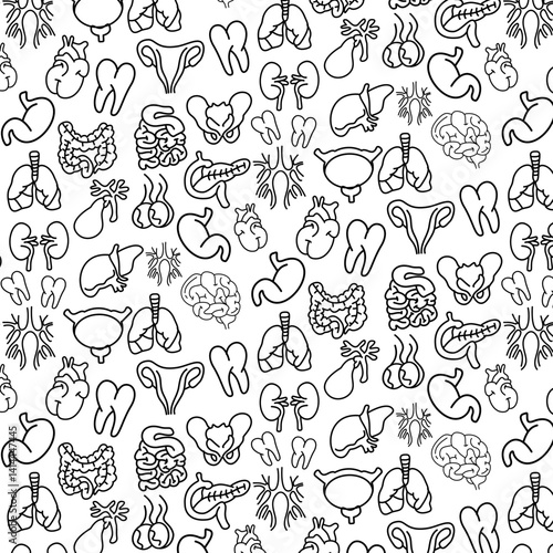 human body anatomy elements doodle icons seamless pattern
