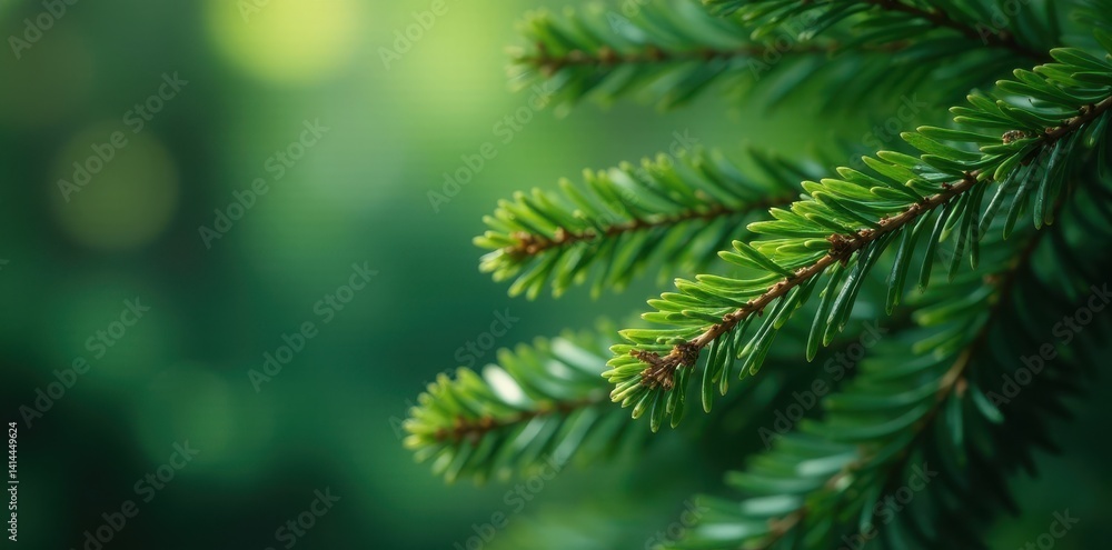 Close-up, richly textured fir branches, soft shadows, needles, image Close-up, richly textured fir branches, soft shadows, needles, image