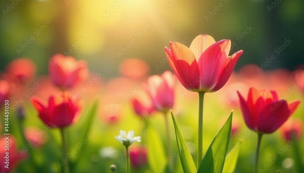 Obraz premium Flame-shaped flowers dance in a sunlit spring meadow, gentle breeze swaying petals , spring meadow, outdoor
